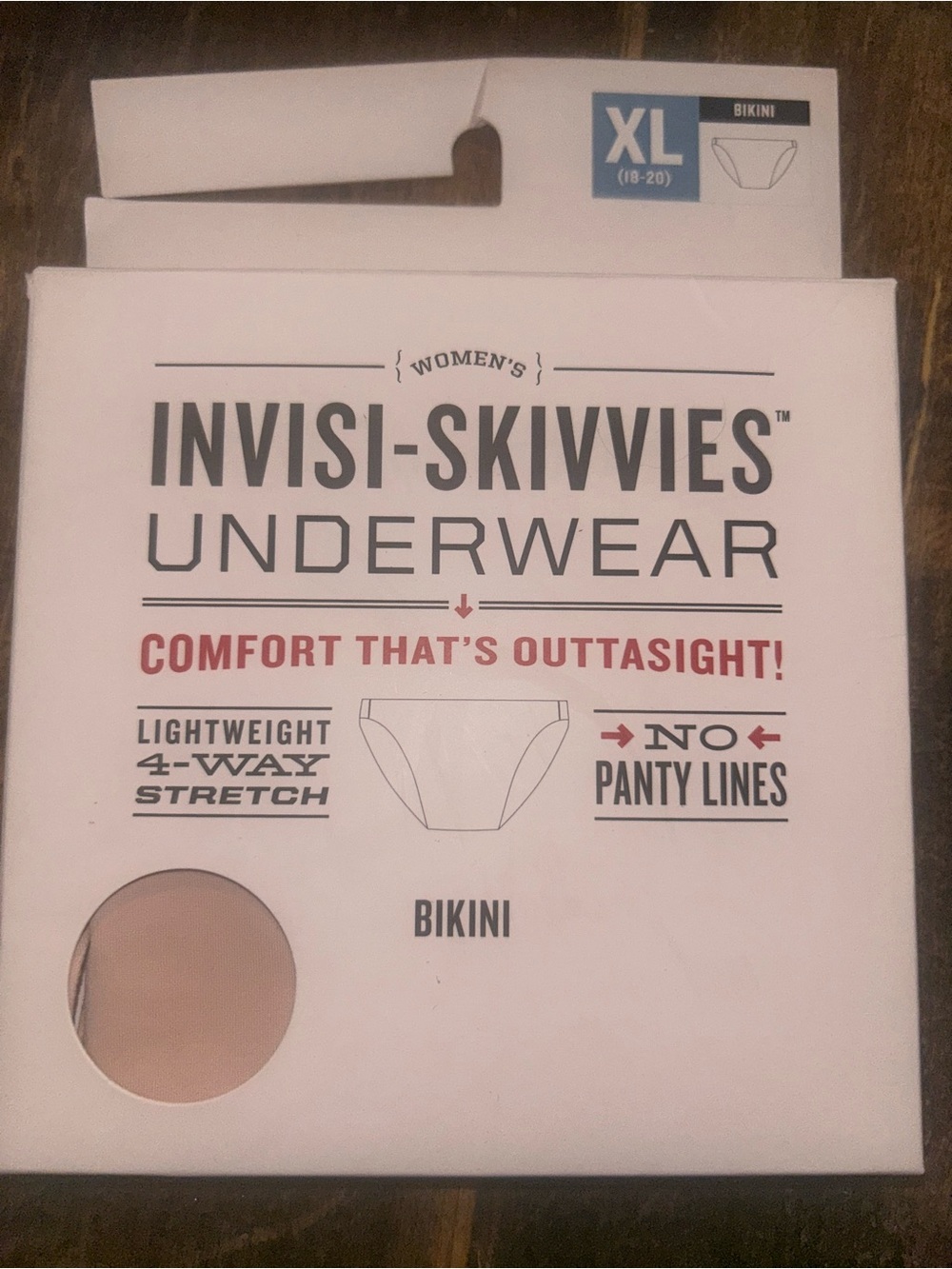 Invisi-Skivvies Women's Bikini Panties Beige XL Lightweight 4-Way Stretch NWT